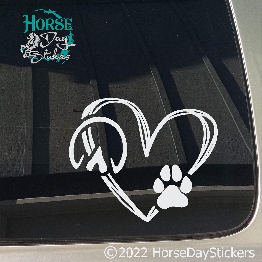 Heart hoof print and paw print horse window decal