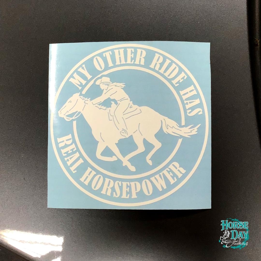 My other ride has real horsepower western female rider sticker
